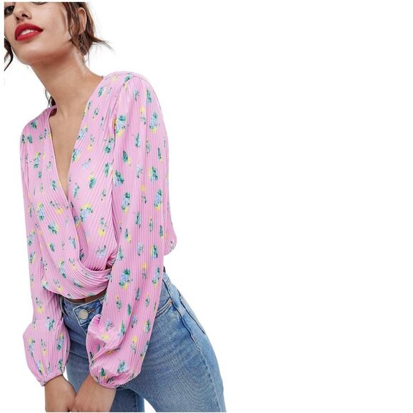 ASOS Design Pink Floral Pleated Crop Top size 8 - Picture 9 of 9